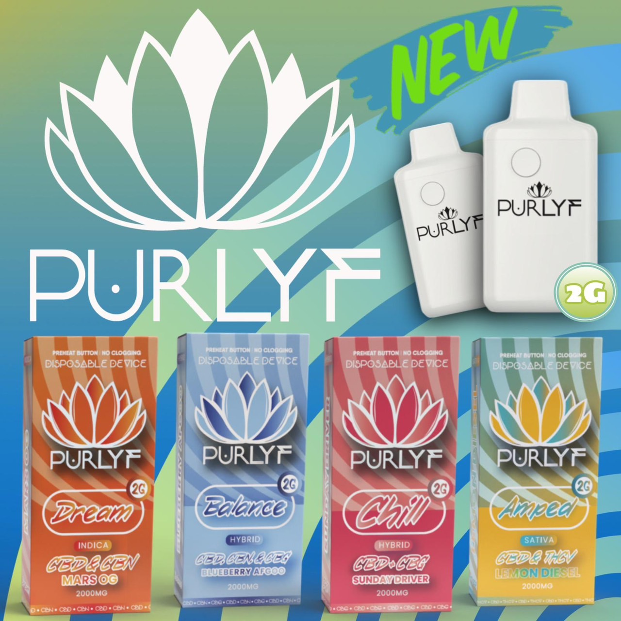 Purlyf - Full Spectrum - Lemon Diesel - AMPED - 2G - CBD  + THCV - Disposable