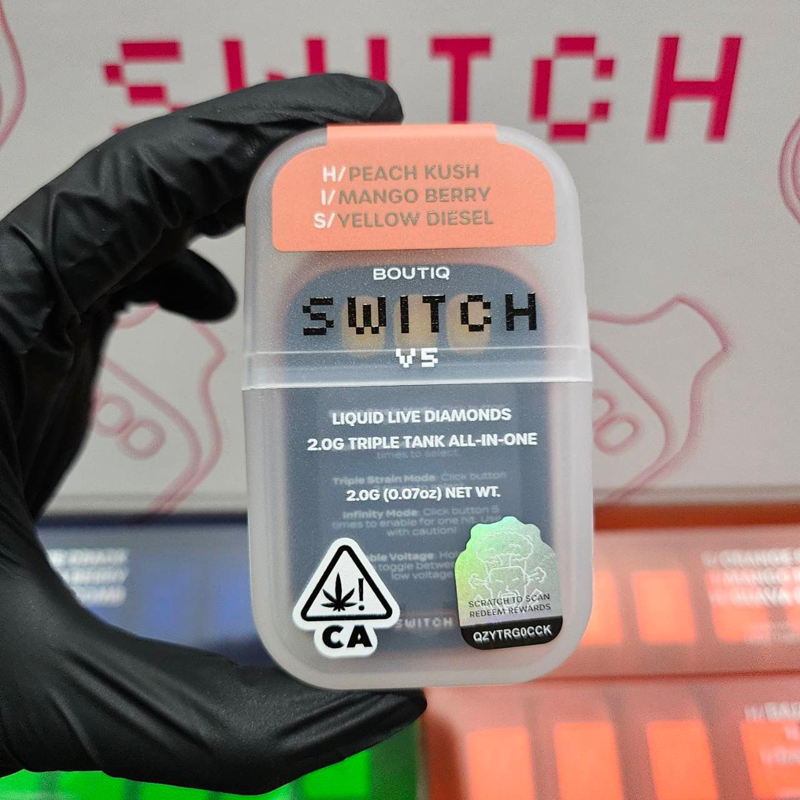 Boutique Switch V5 - Peach Kush (H) - Mango Berry (I) - Yellow Diesel (S) - 2G Disposable  
